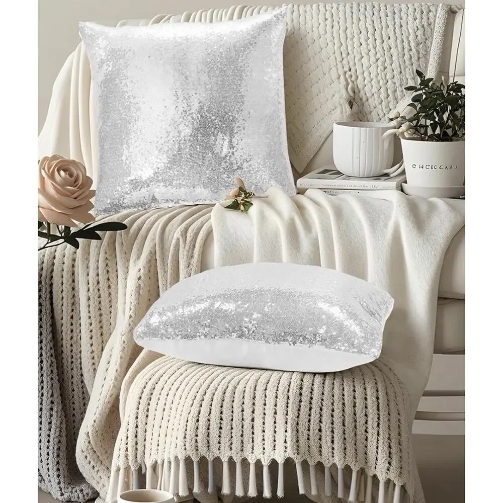 Eternal Beauty Set of 2 Sequin Pillow Cover silver 20X20